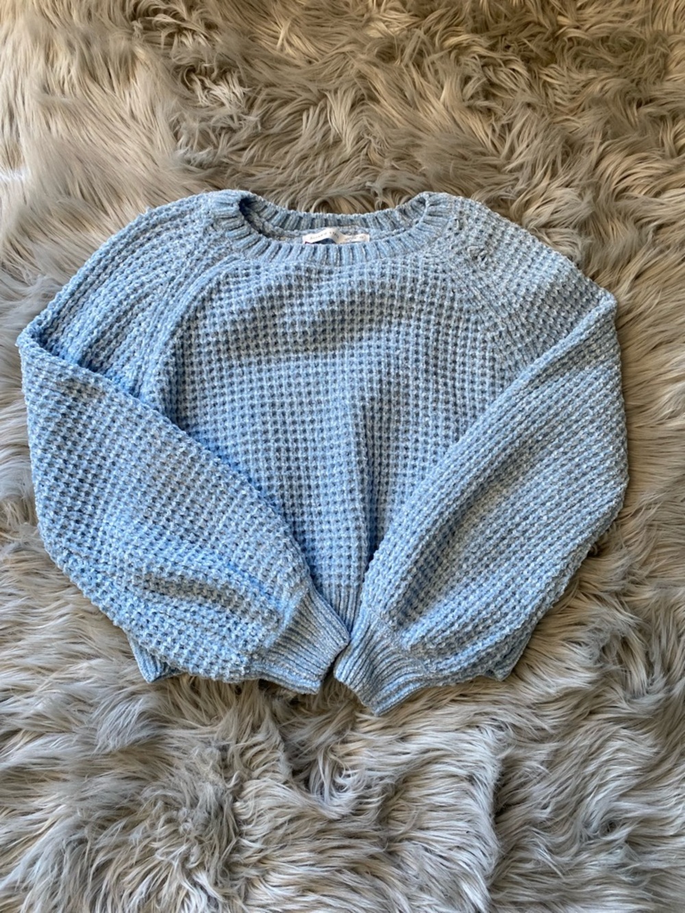 Altar'd State Light Blue Waffle Knit Scoop Neck Sweater